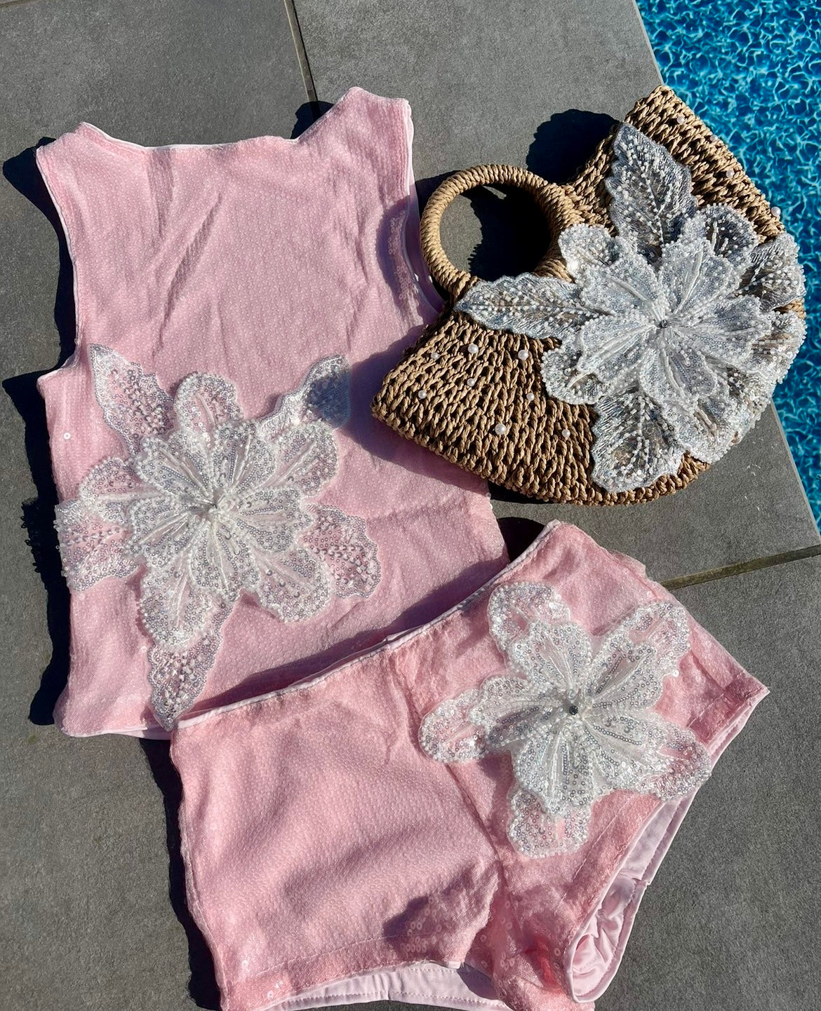 Pearled White Gracie beach bag