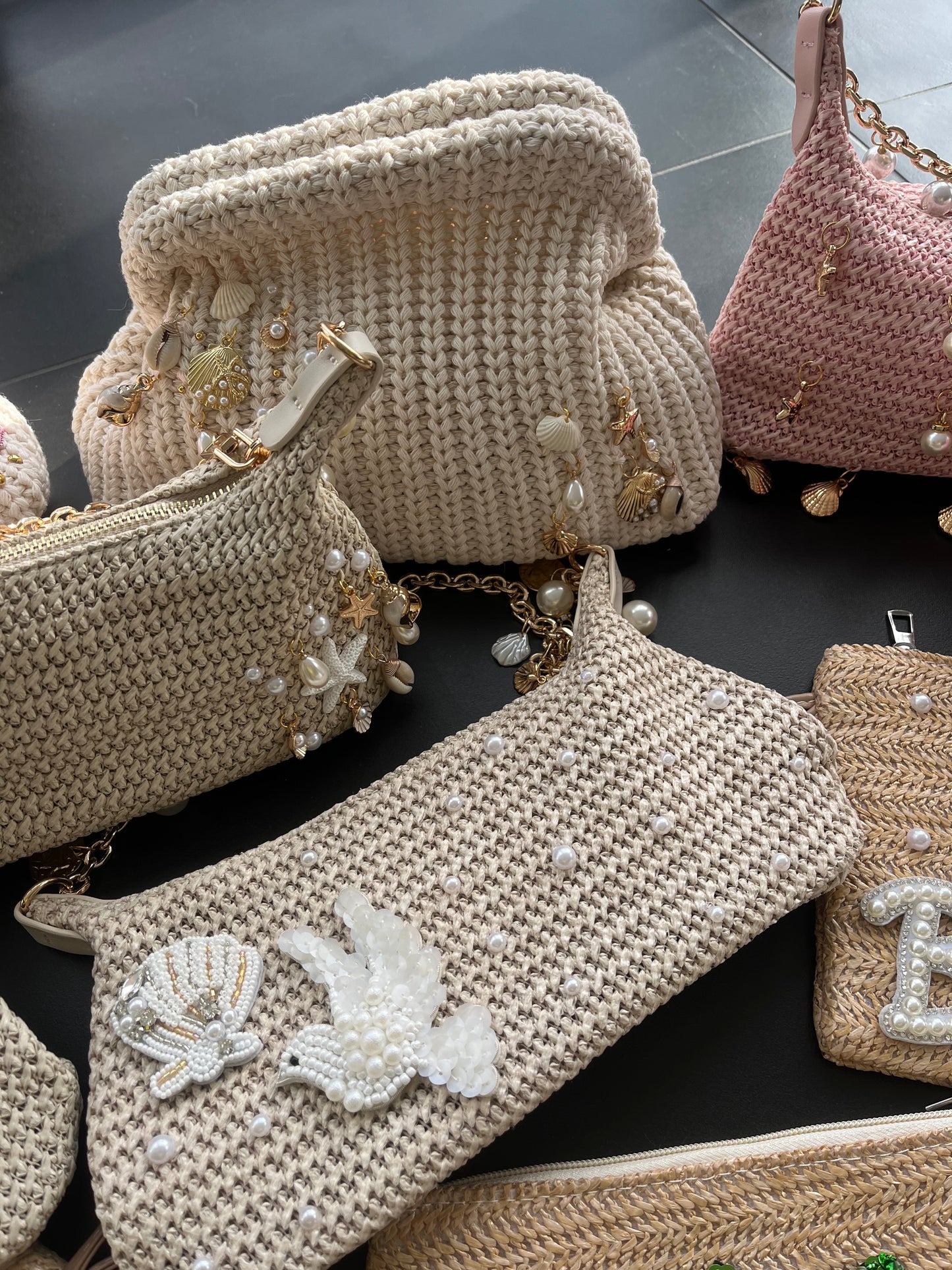 Beige bridal charm bag