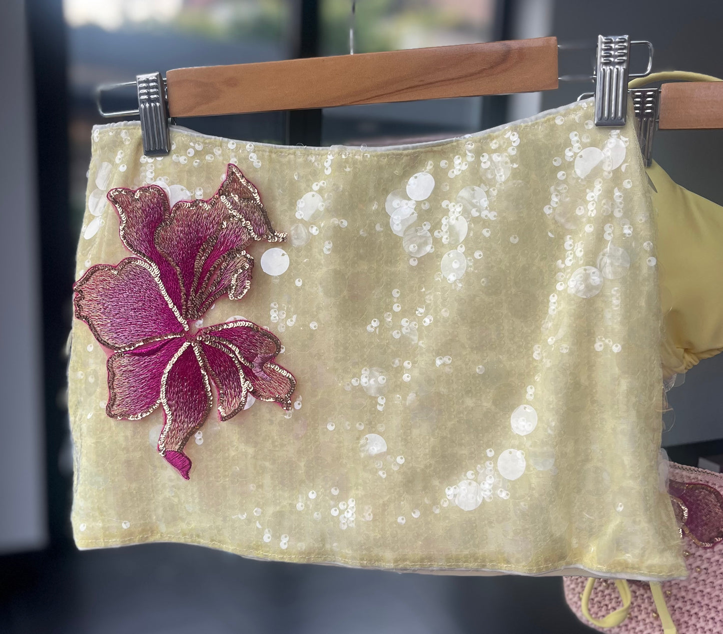 Ready to ship-Yellow/pink blossom skort M (10)