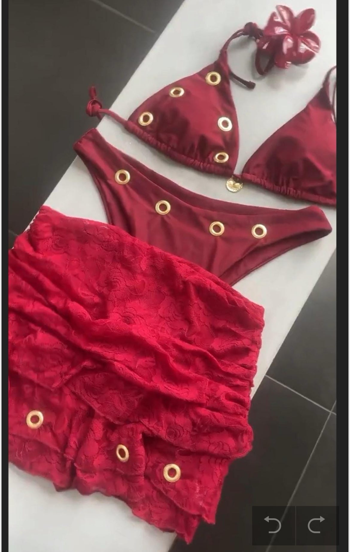 Burgundy / gold rings bikini - One of a kind