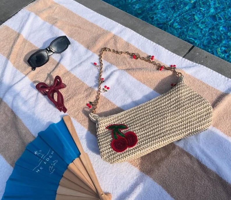 Beige sequin cherry bay bag