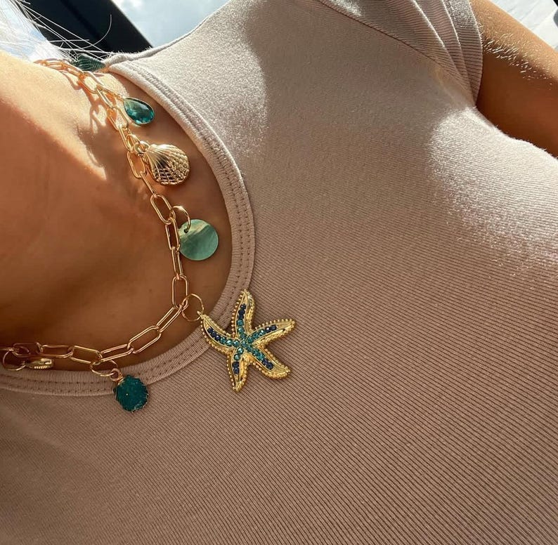 Blue Starfish charm necklace