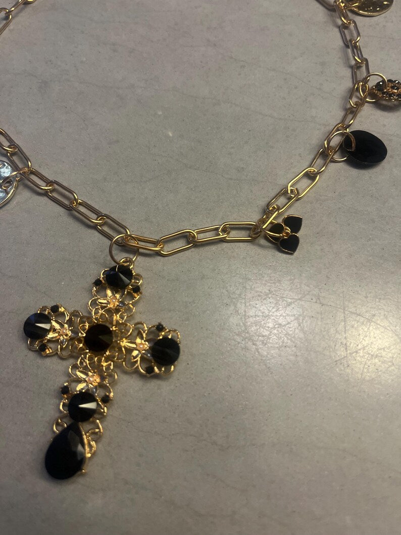 Black Cross Pendant Charm Necklace