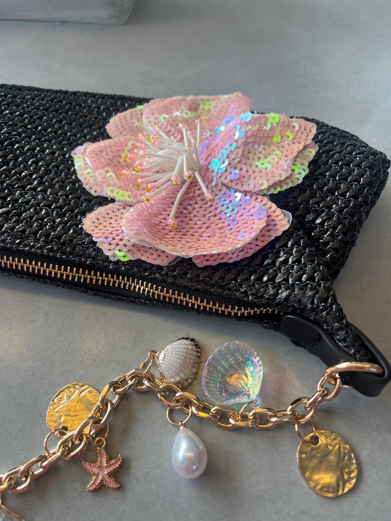 Black / Pink flora charm bag