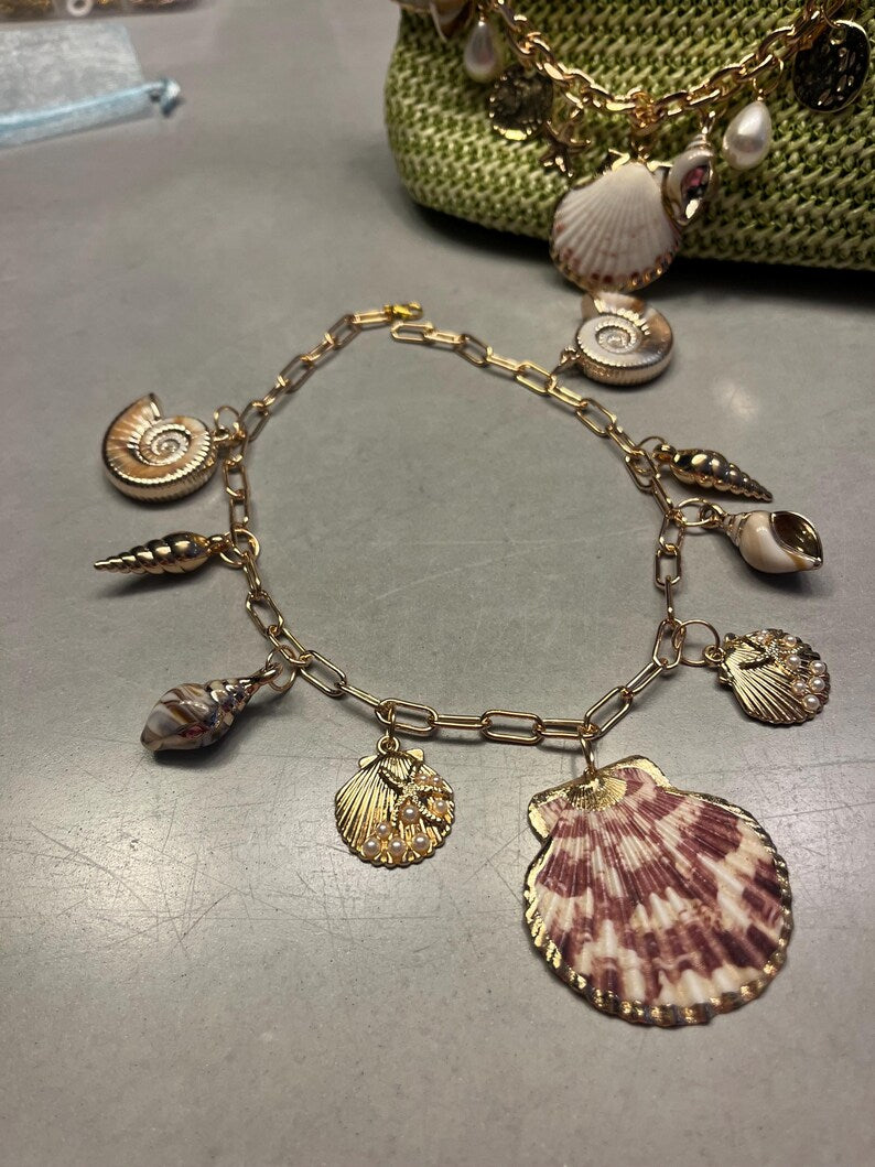 Multi shell charm necklace
