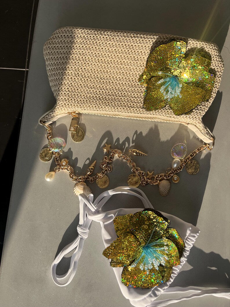 Beige / Gold Flora charm bag