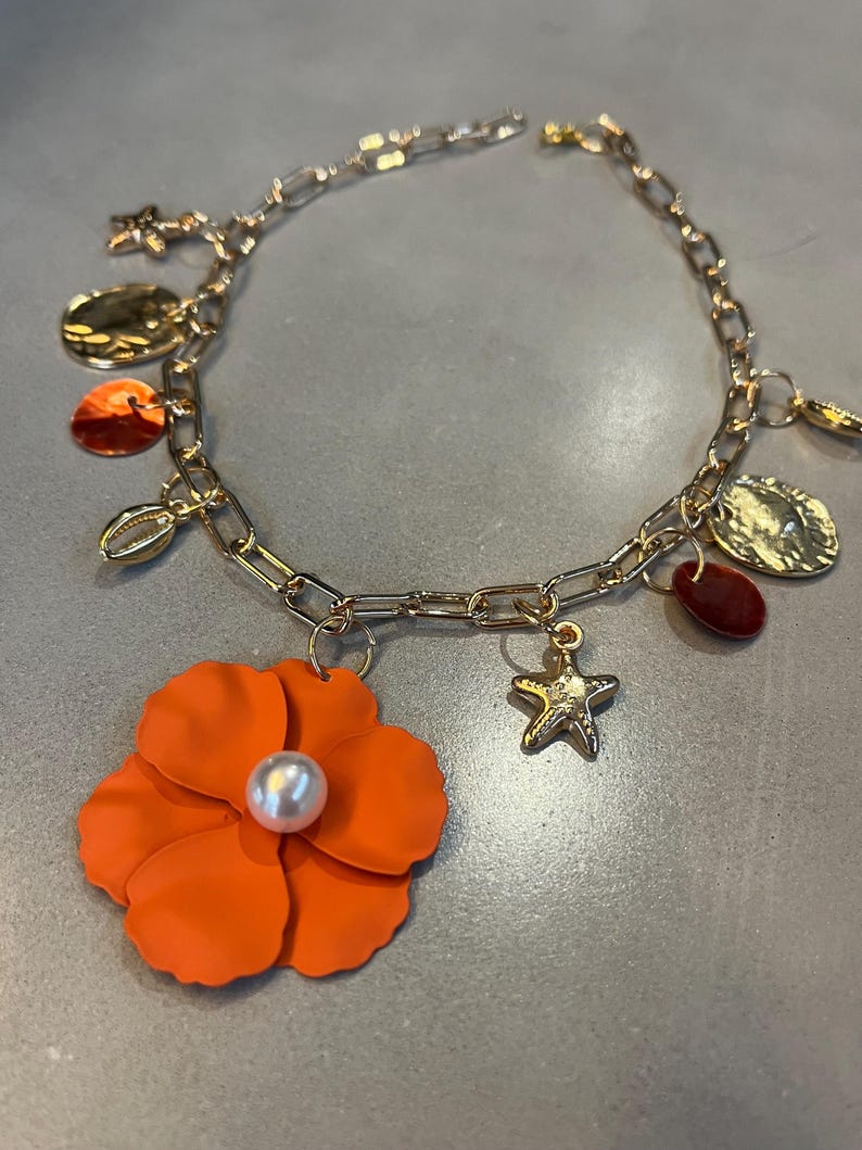 Orange Flora charm necklace