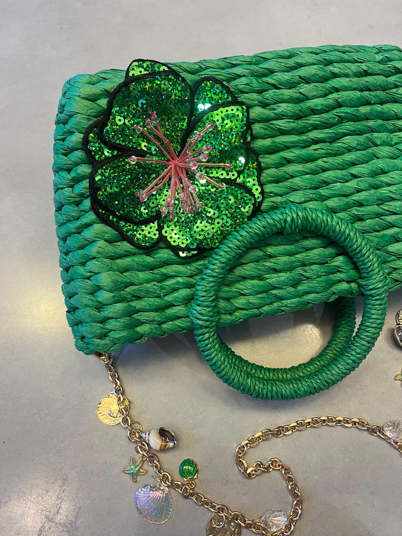 Green flora charm bag