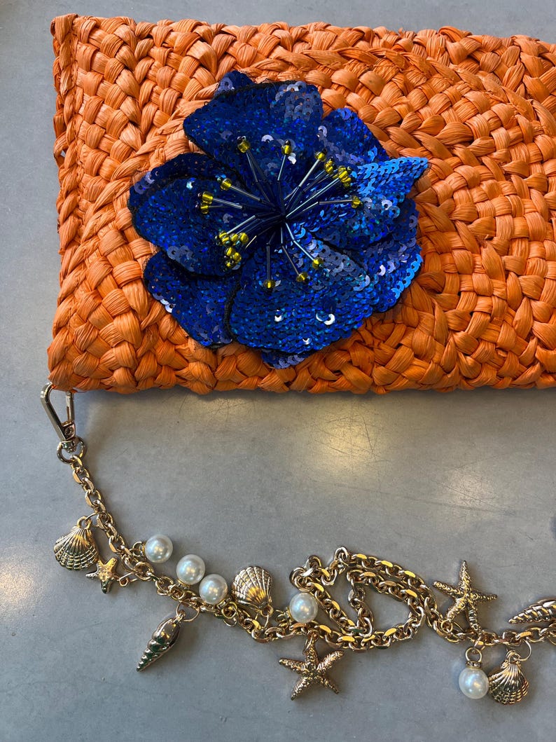 Orange / blue flora charm bag