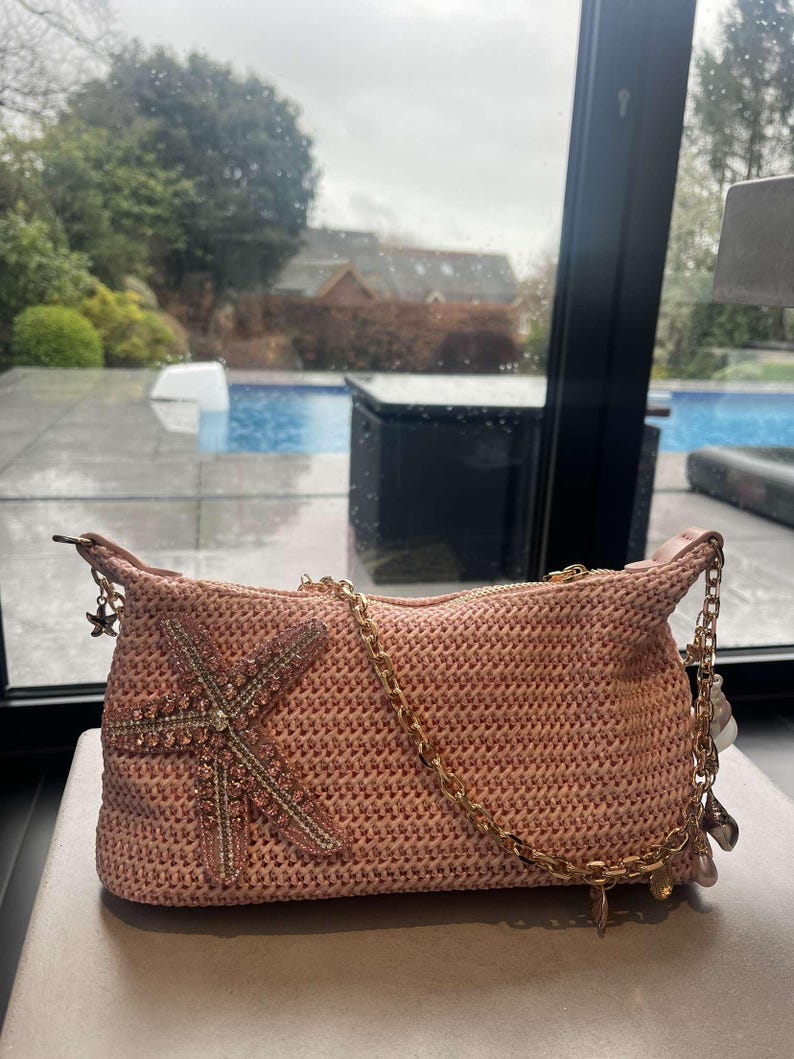 Pink / pink Gem starfish charm bag