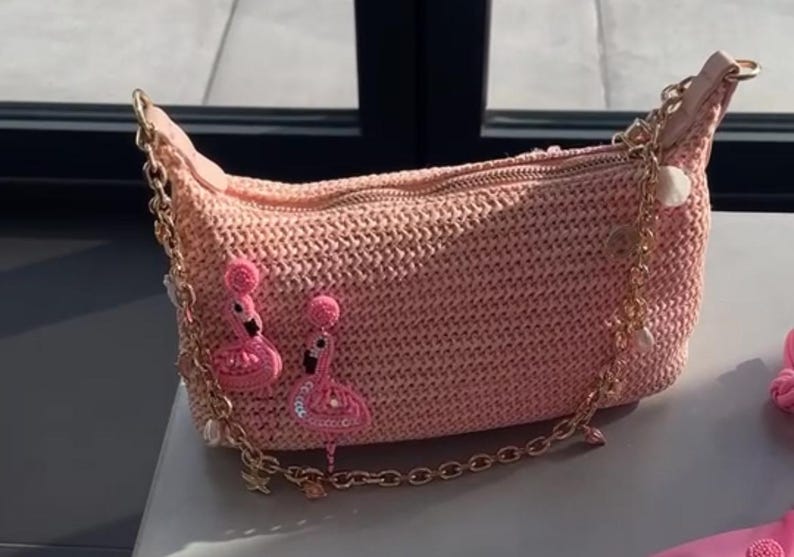 Pink flamingo charm bag