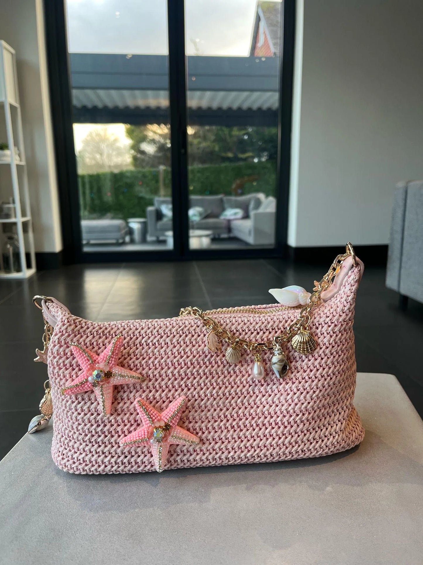 Pink double pink starfish charm bag