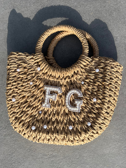 Personalised pearled initials beach bag