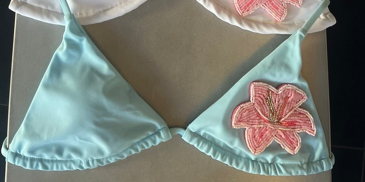 Blue beaded flora bikini
