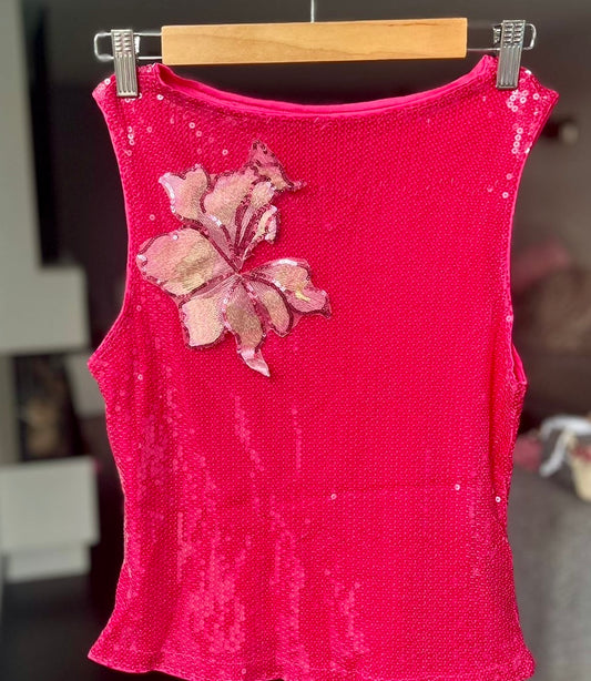 Hot pink Candy blossom sequin Tank top ONLY