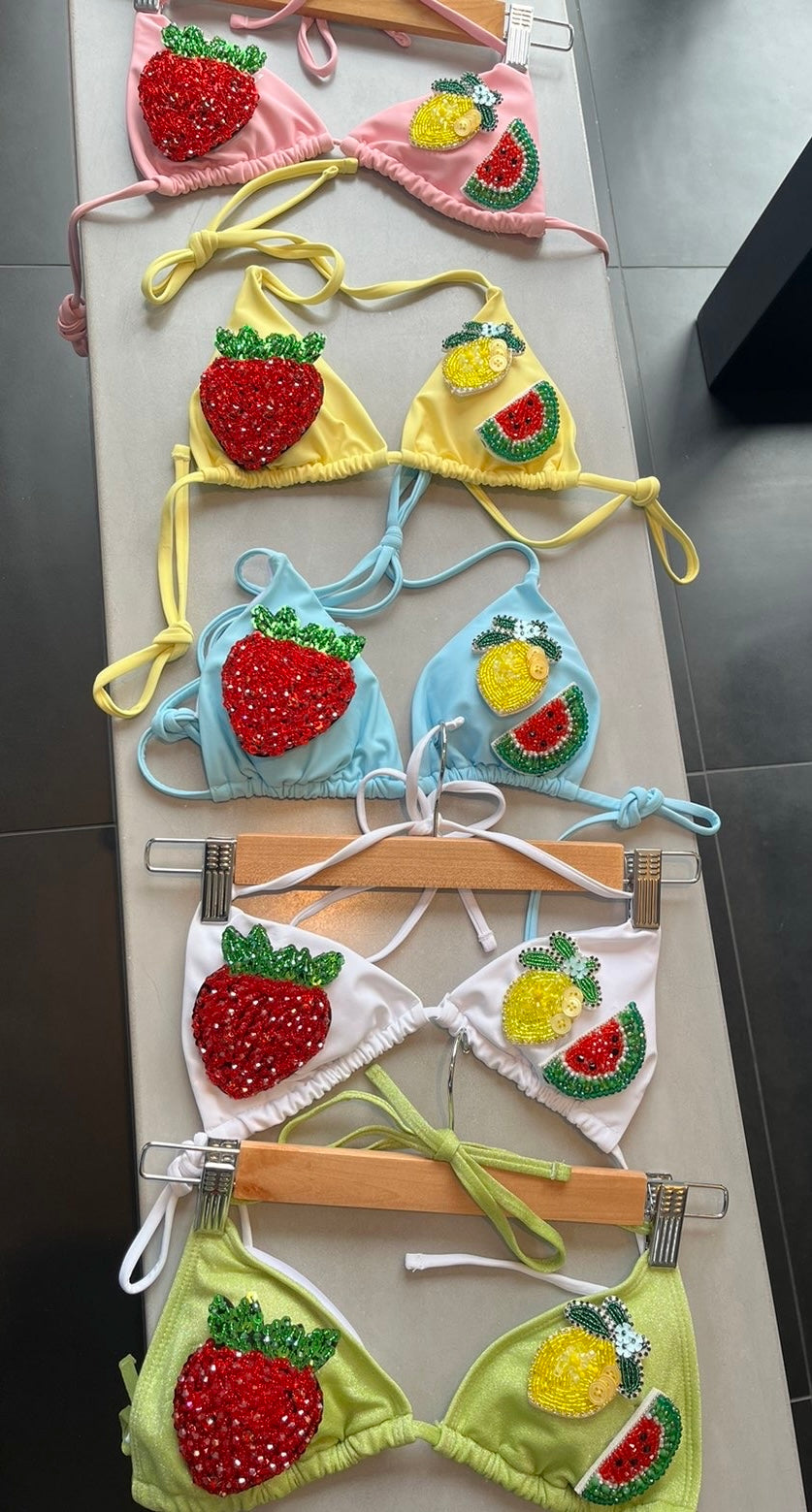 Yellow beaded summer fruits bikini