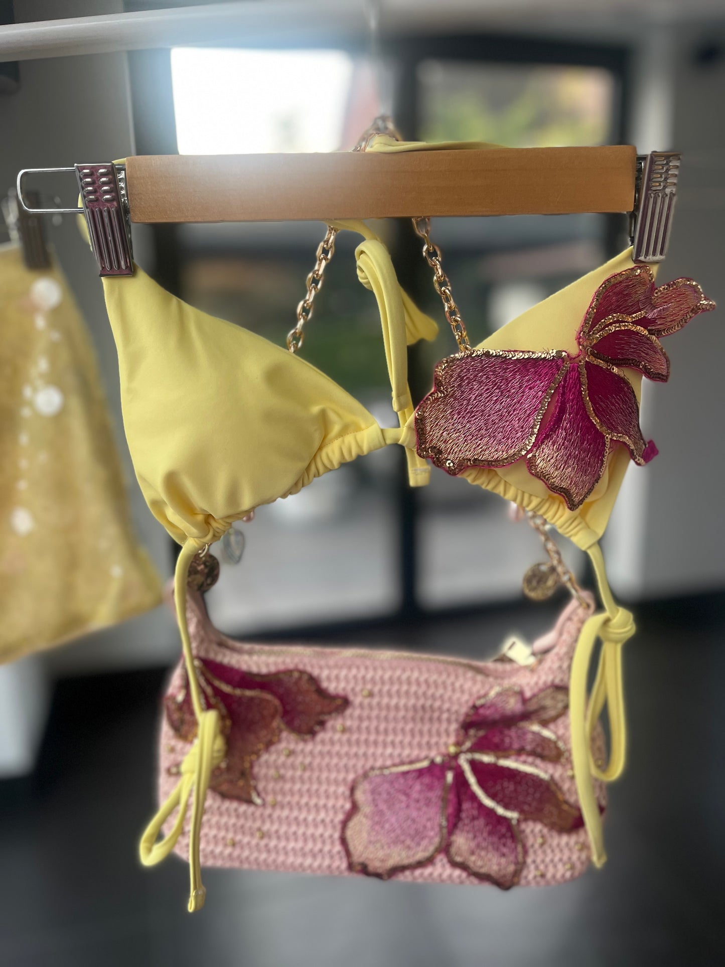 Yellow pink blossom bikini