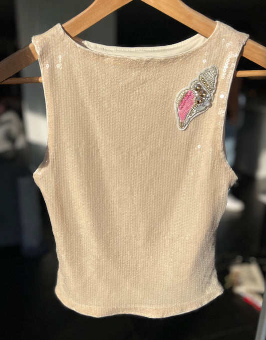 Beige beaded shell sequin Tank top ONLY