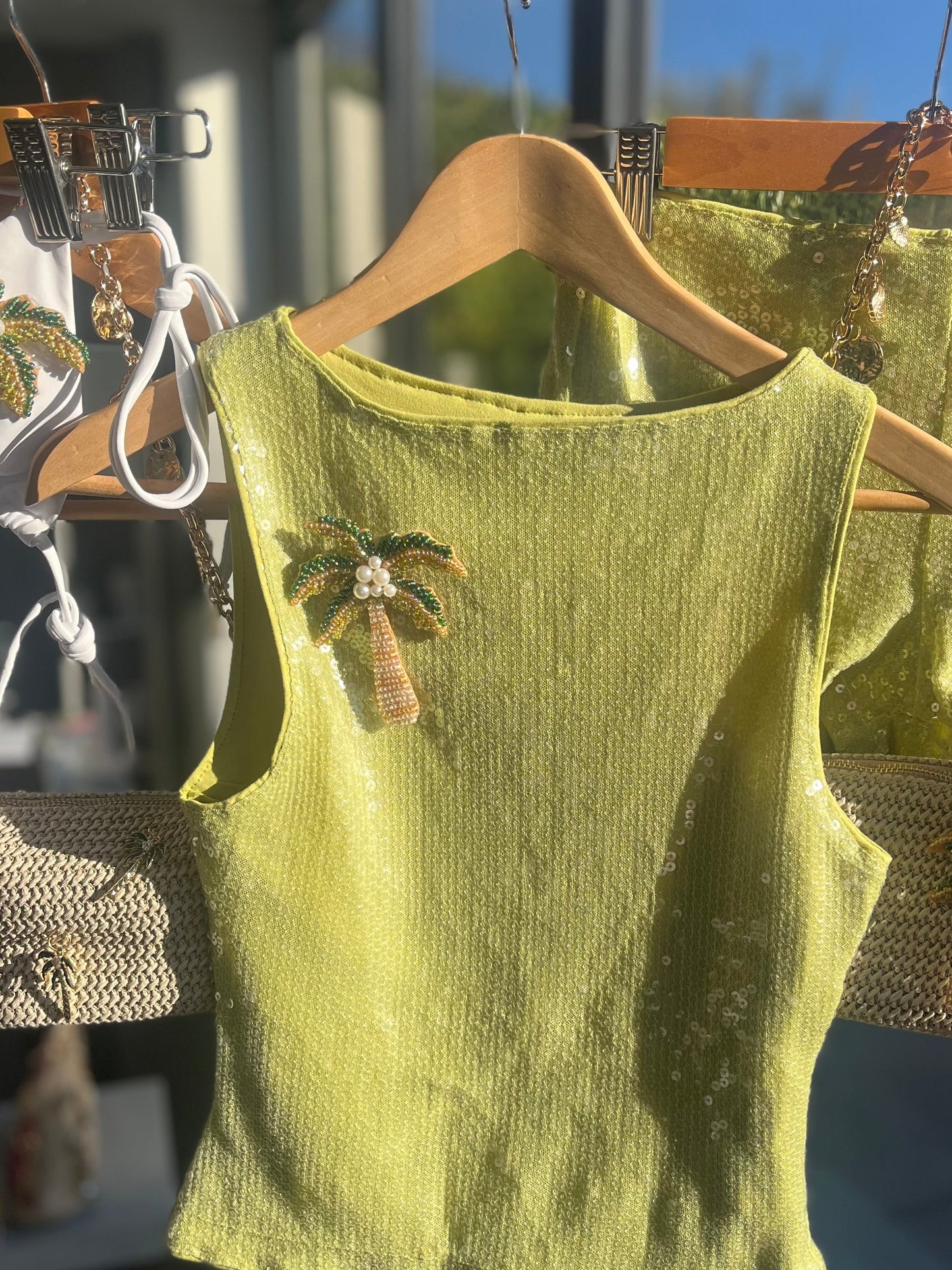 Matcha beaded palm tree sequin Tank top ONLY