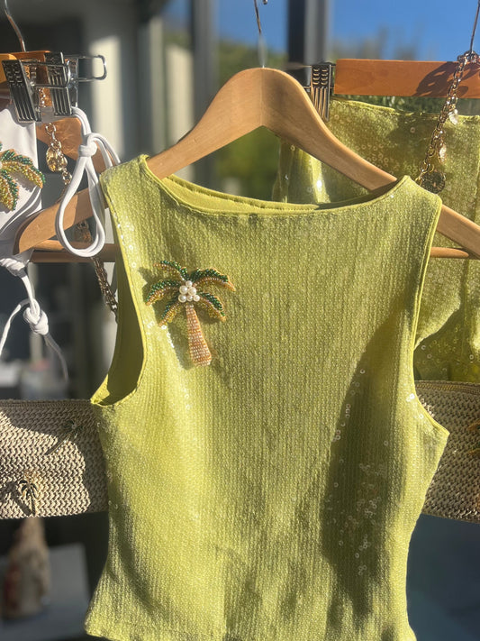 Matcha beaded palm tree sequin Tank top ONLY