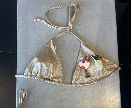 Beige beaded cocktails bikini