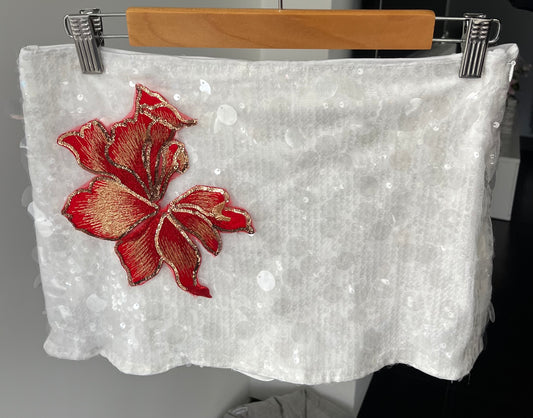 White red blossom sequin skort