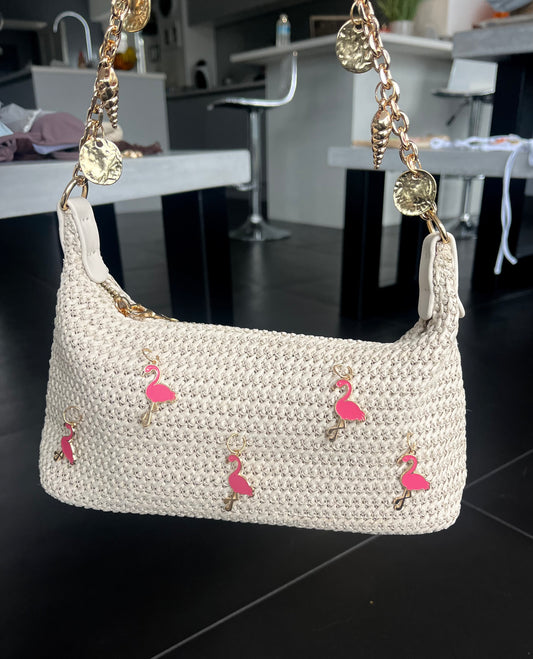 Beige Flamingo charm bag