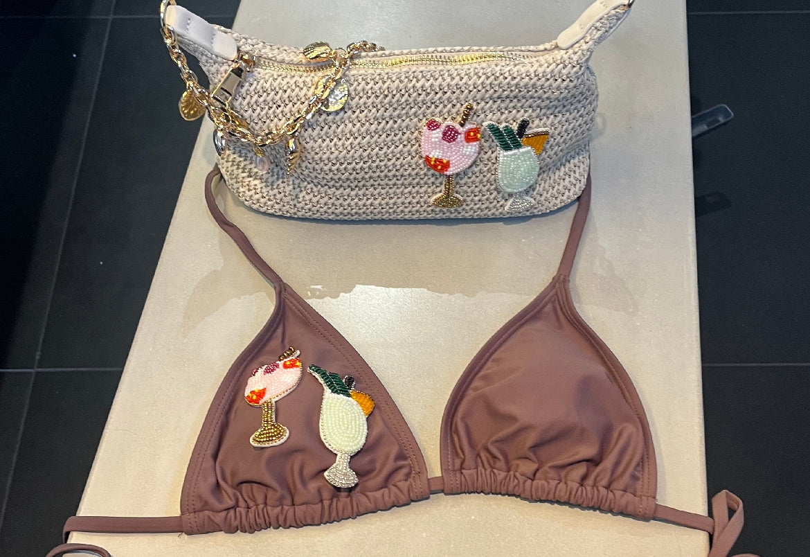 Coco Brown beaded cocktails bikini