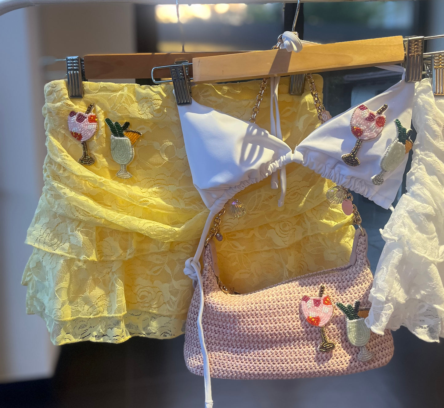Yellow beaded cocktails lace skort