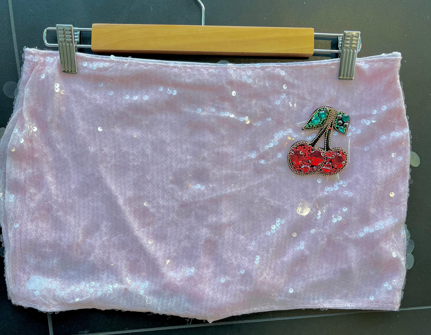 Pink gem cherry sequin skort