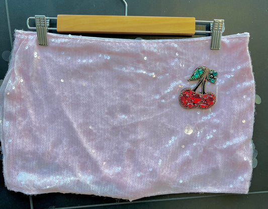 Pink gem cherry sequin skort