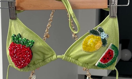 Matcha beaded summer fruits bikini