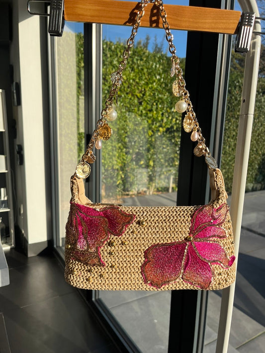 Beige pink blossom charm bag