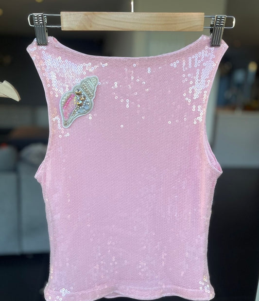 Pink beaded shell Tank top ONLY
