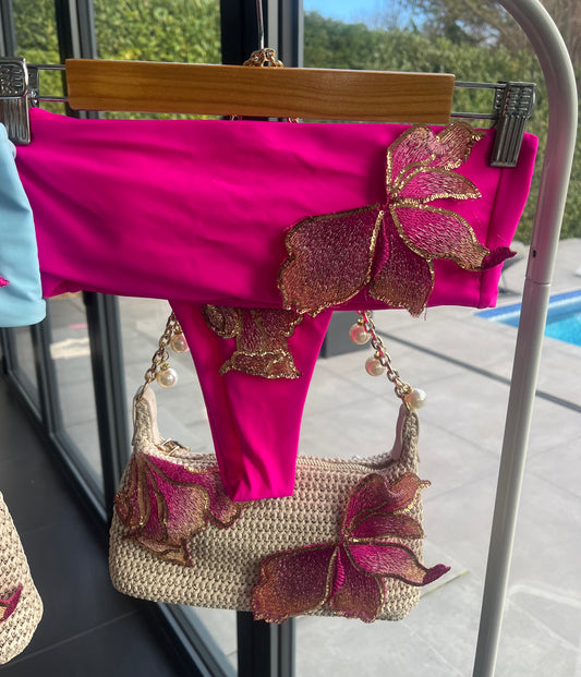 Hot Pink blossom bandeau bikini