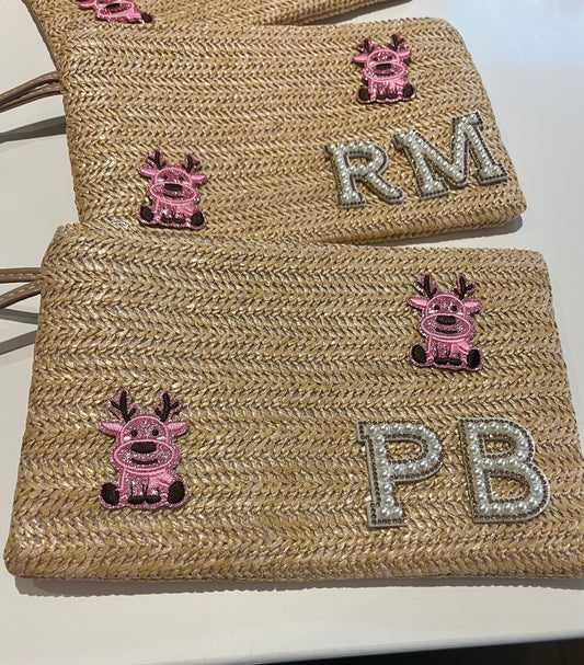 Christmas pink reindeer personalised clutch / punch bag