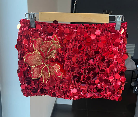 Red blossom sequin skort