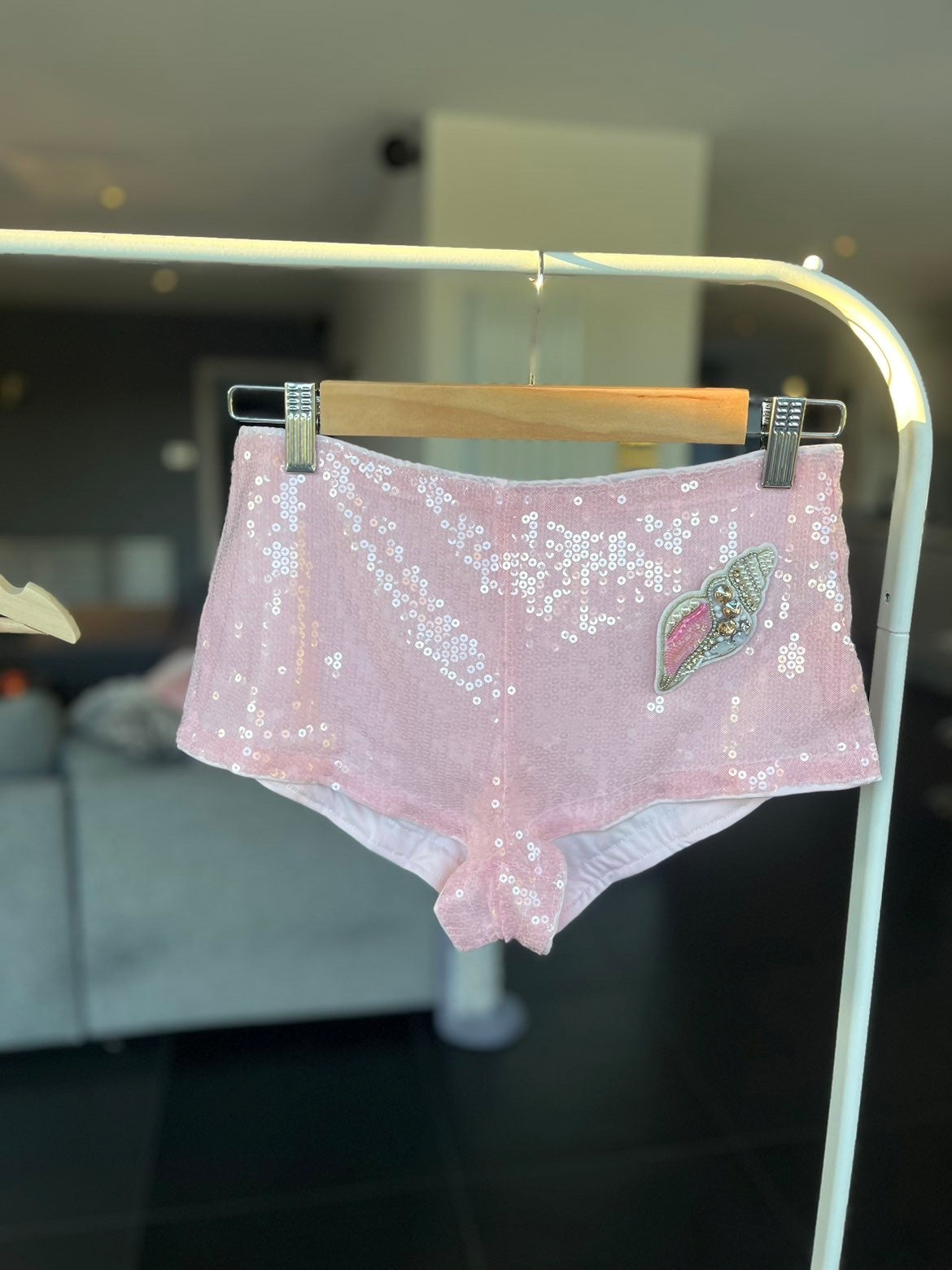 Pink beaded shell shorts ONLY