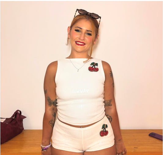 White Gem cherry Tank & shorts SET