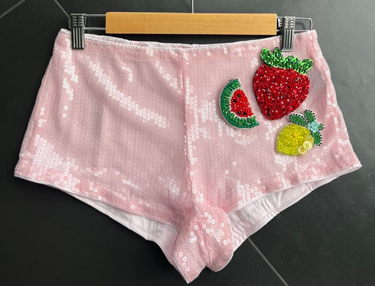Pink beaded summer fruits sequin SHORTS ONLY