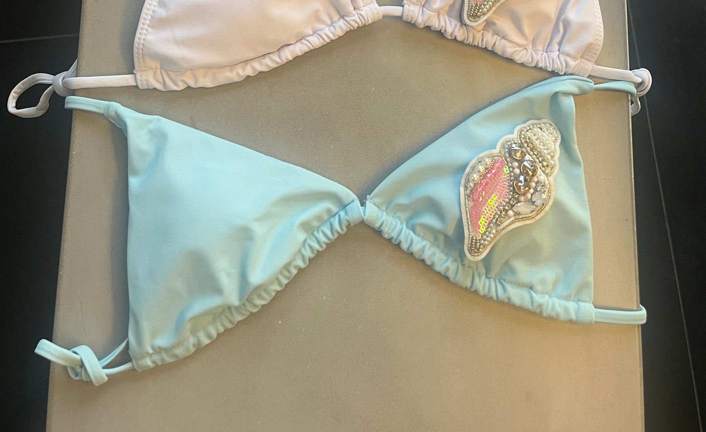 Blue beaded shell bikini