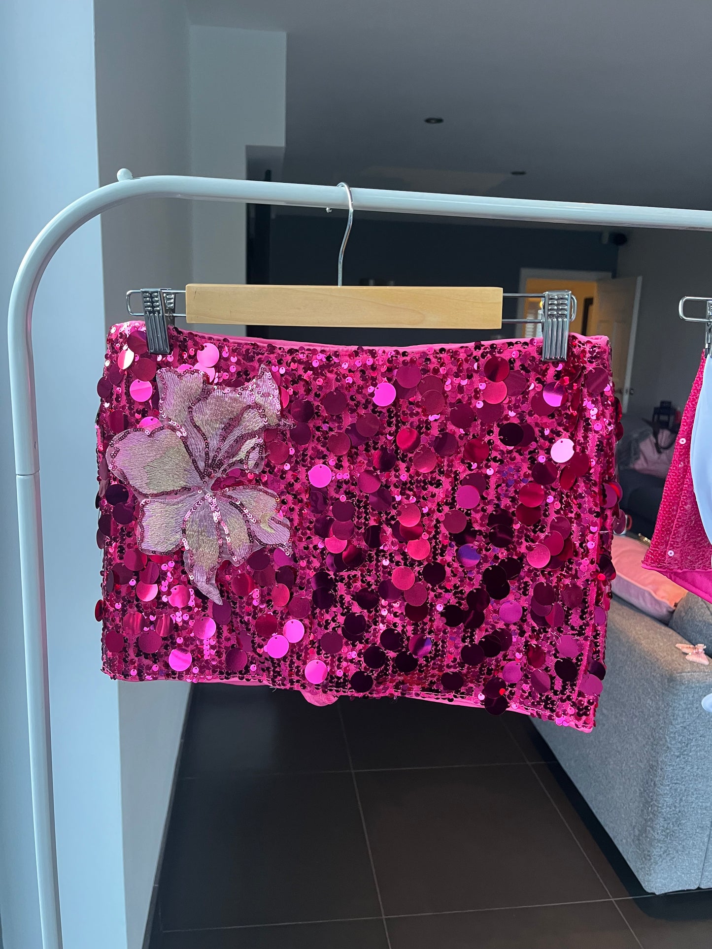 Hot pink candy blossom sequin skort