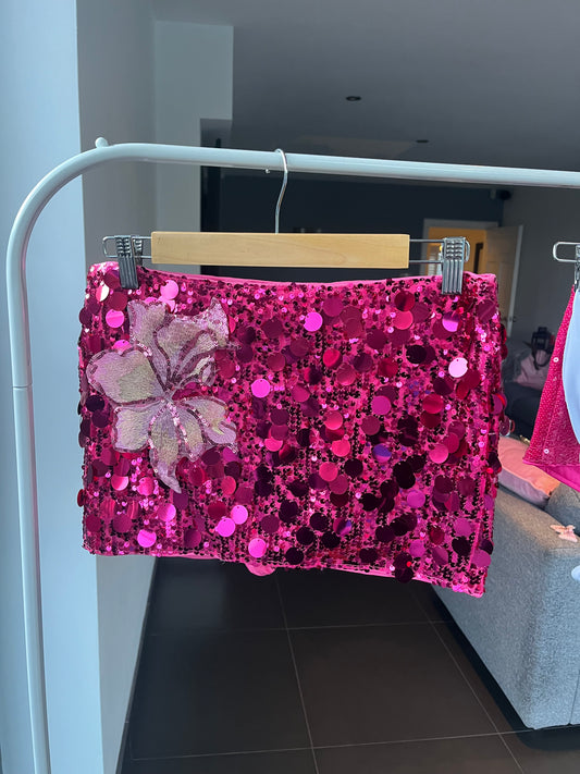 Hot pink candy blossom sequin skort