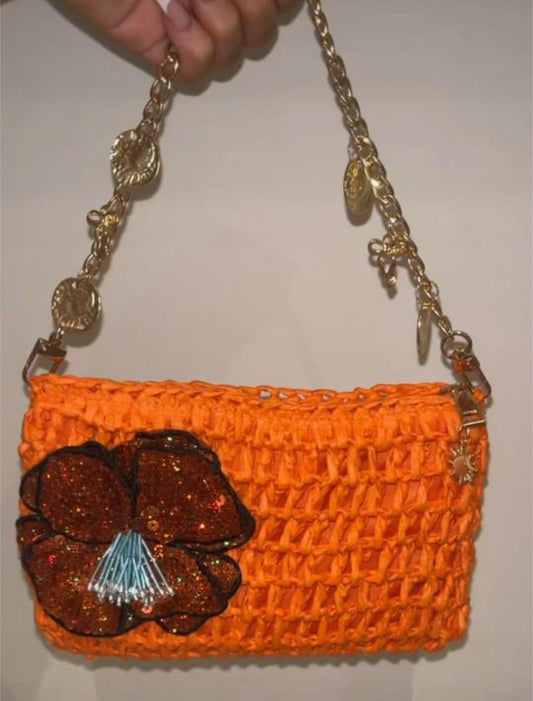 Dark orange flora charm bag