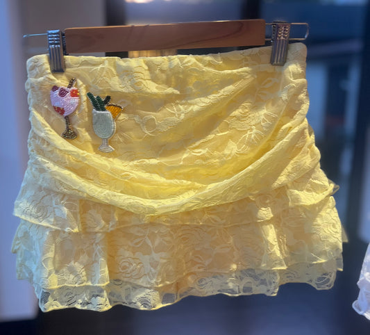 Yellow beaded cocktails lace skort