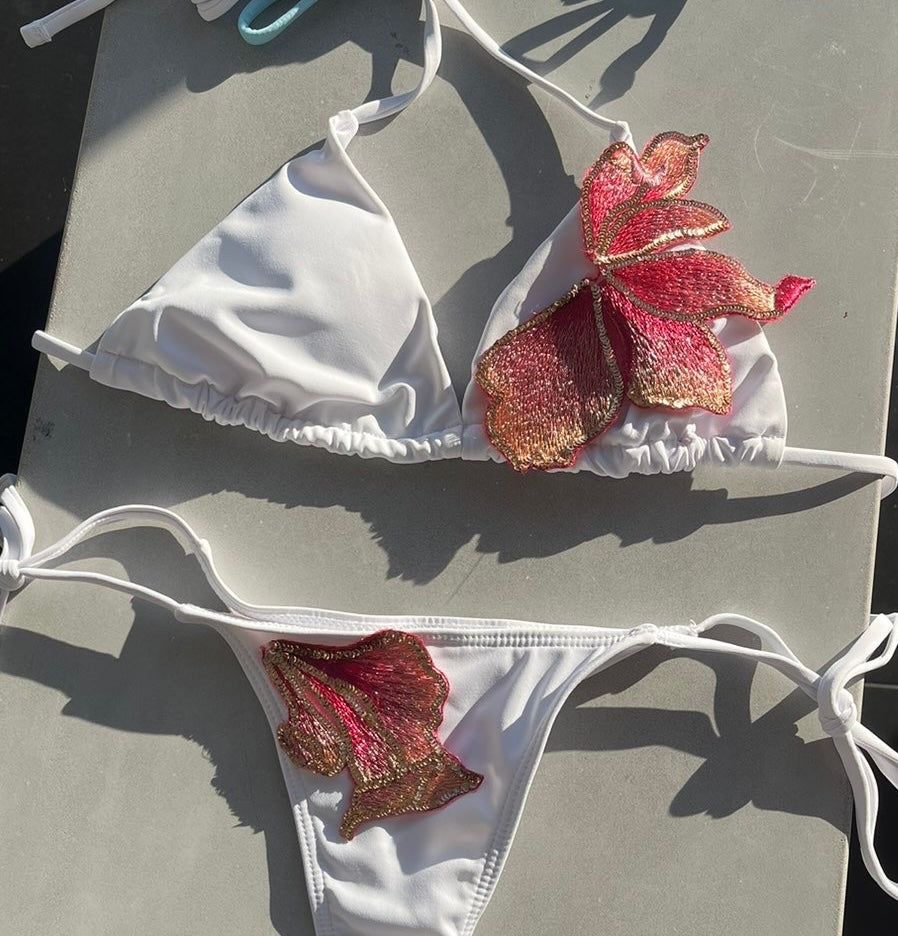 White pink blossom bikini