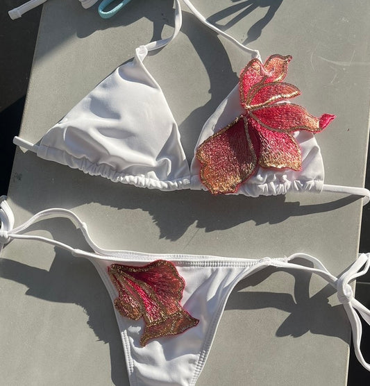 Ready to ship - White pink blossom bikini S uk 8