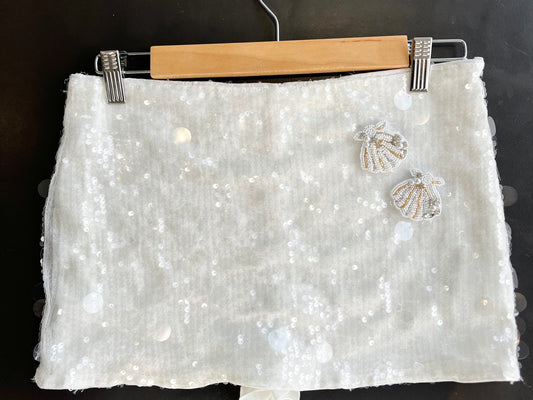 White beaded seashells sequin skort