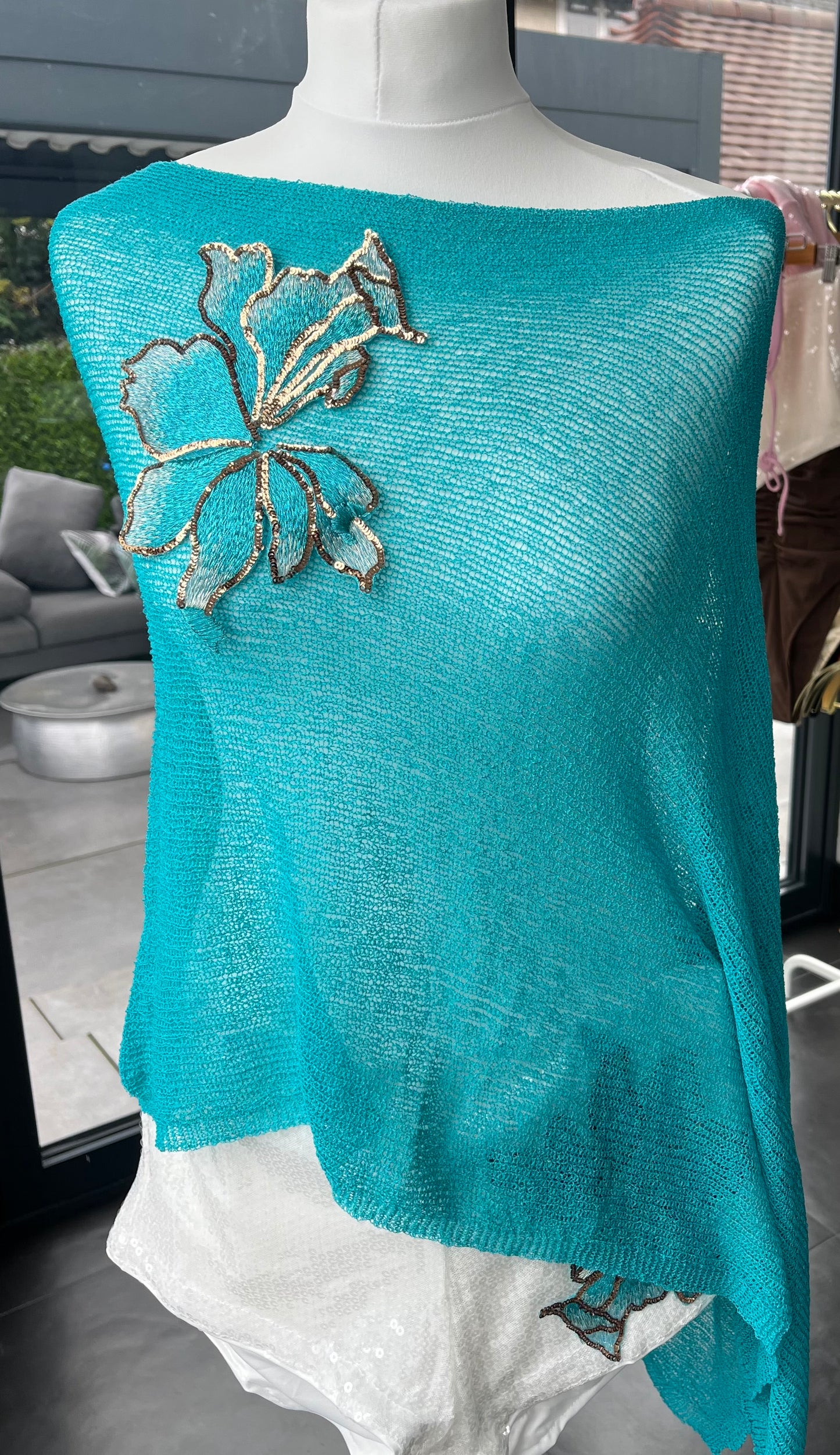 Teal Ocean blossom poncho cover up
