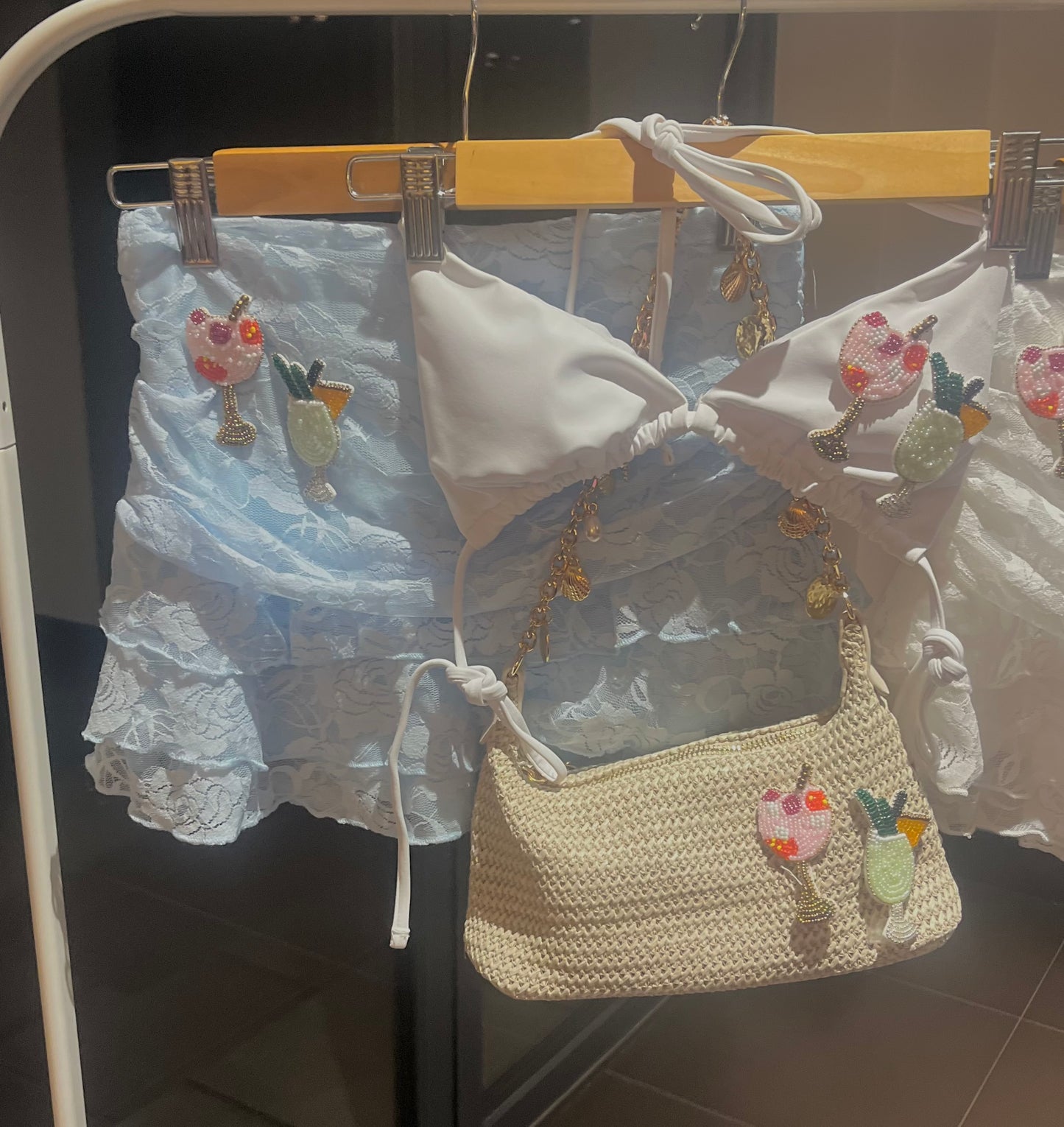 White beaded cocktails bikini